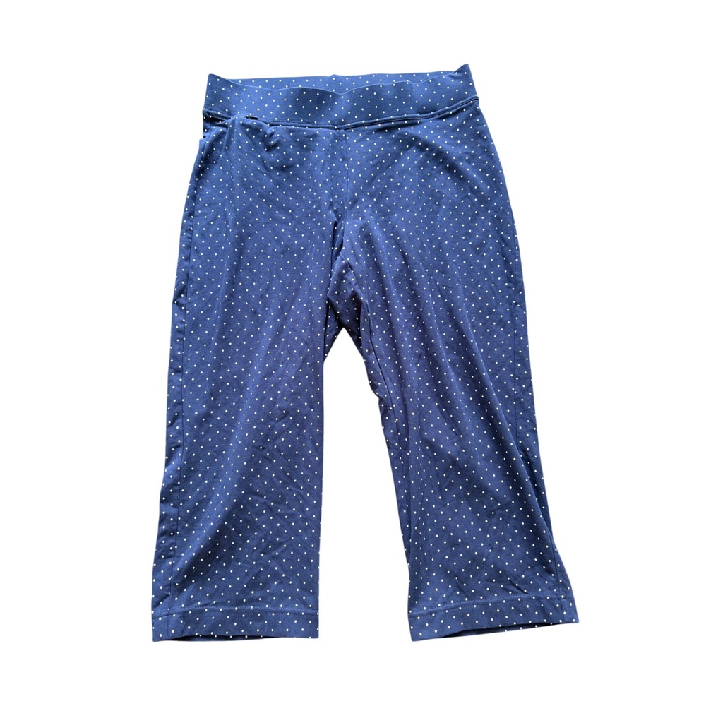 Lands End Womens Navy Blue Polka Dot Pajama Pants Wide Leg Lounge Sleep Size L